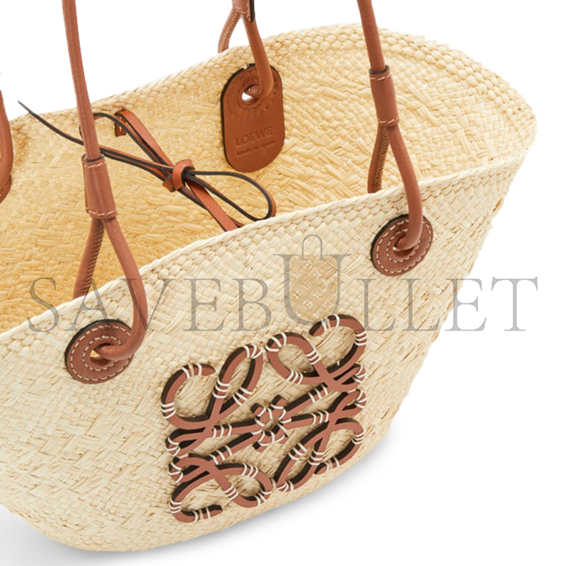 LOEWE SMALL ANAGRAM BASKET BAG IN IRACA PALM AND CALFSKIN A223P65X01-2435 (38*17*13cm)